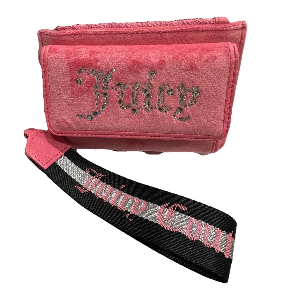 Juicy Couture All That Glitter Pink Wristlet Wallet Exclusive Thick Black Strap